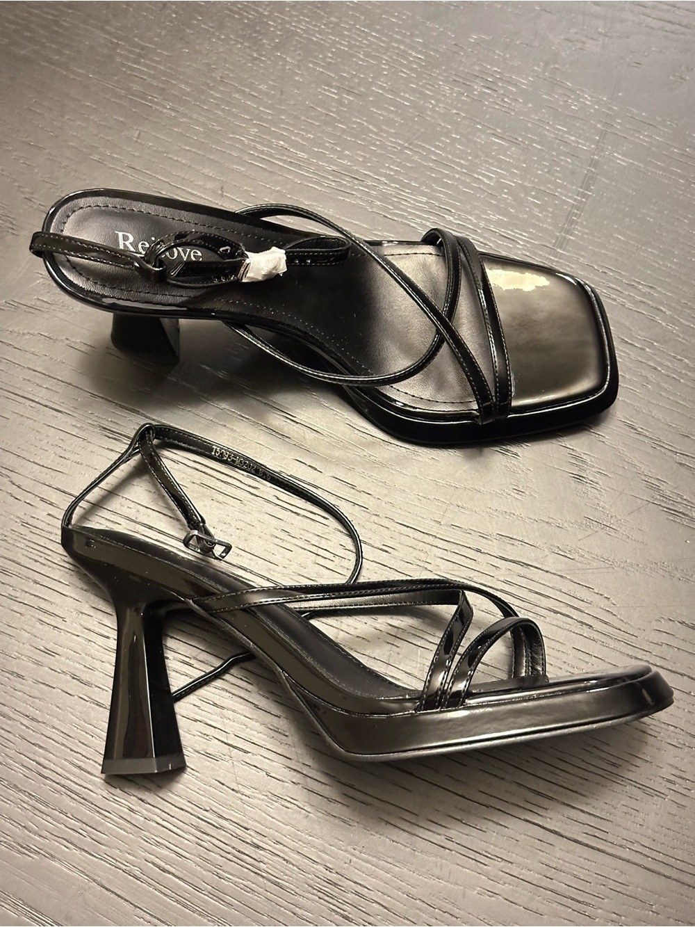 Black Strappy Square-Toe Heeled Sandals